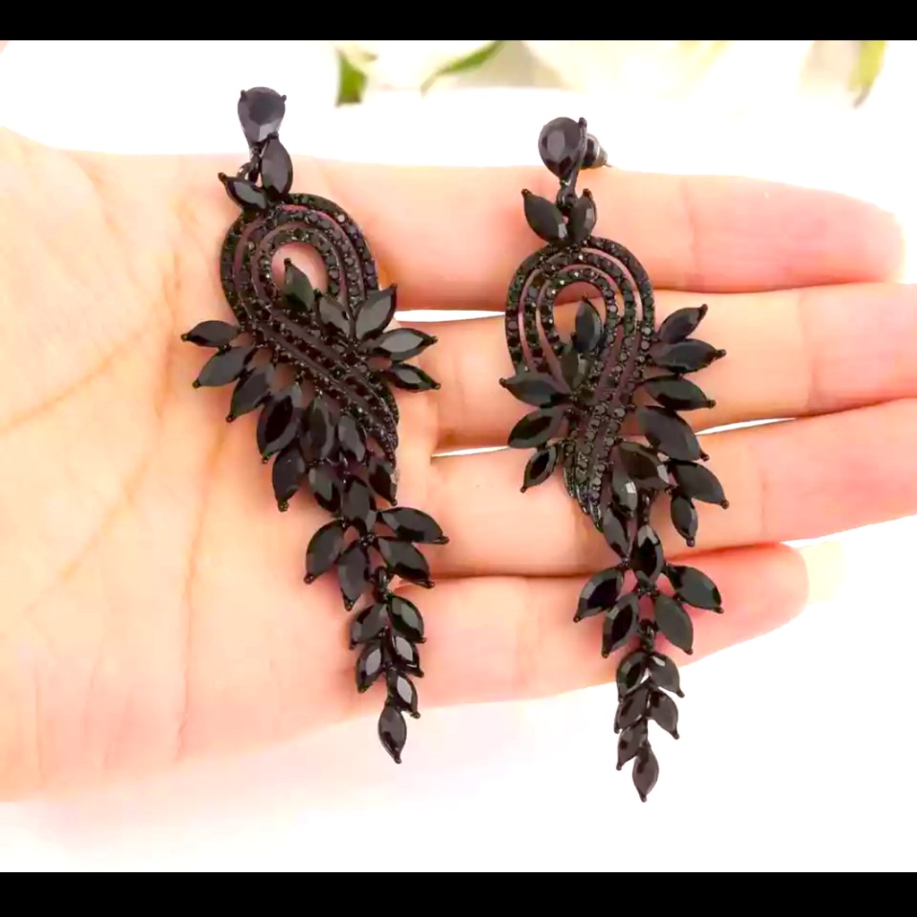 Black Crystal Medium Chandelier Earrings